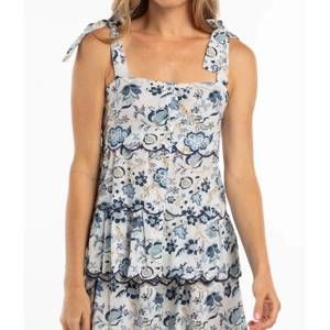 NEW BINDU erin top in white/blue flowers
